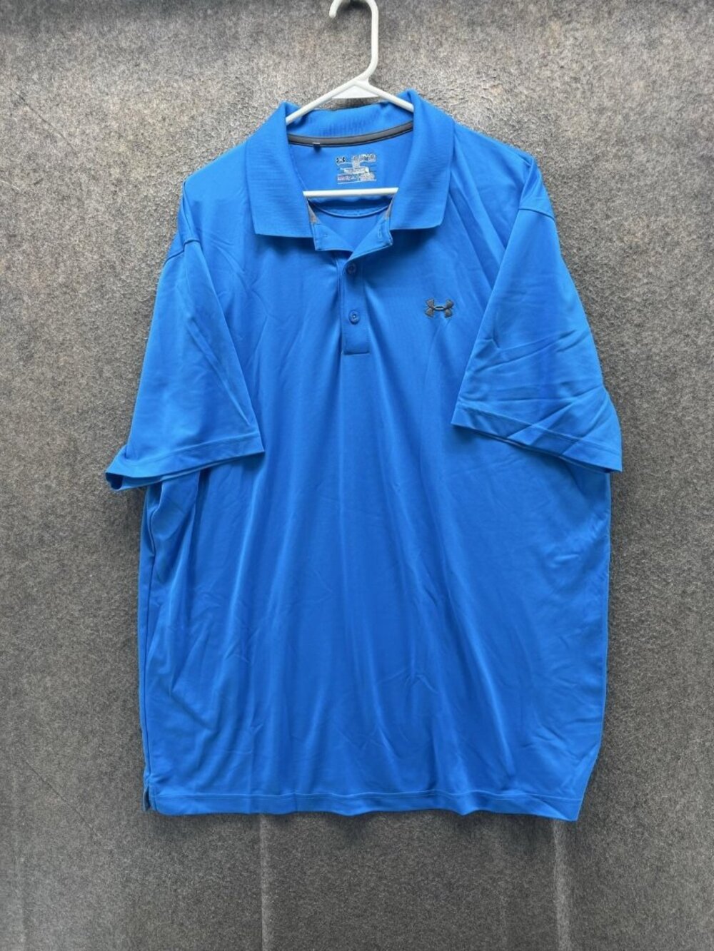 Under Armour Polo Shirt Men 2XL Blue Solid HeatGear Golf Performance Logo Casual